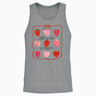 Women Fifth Grade Is My Jam Strawberry Fifth Grade Teacher Unisex Tank Top - Sport Grey