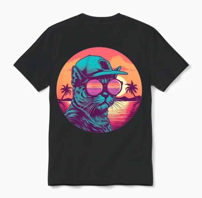 Retro Cat Lovers Vintage Unisex T-Shirt - Black