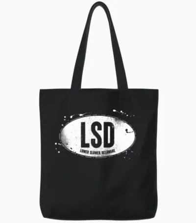 Lower Slower Delaware Vintage Tote Bags - Black
