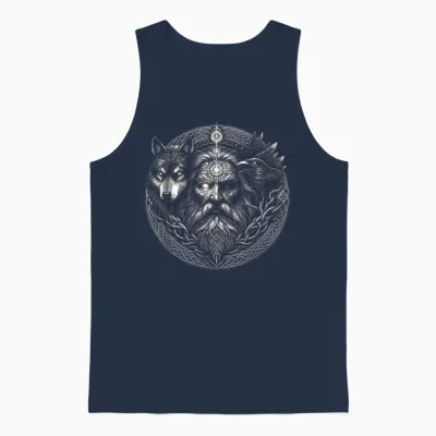 Viking Valhalla Krieger Normanne Runenkreis Götter Odin Dead Animals Raven Wolf Runes Circle Viking T-Shirt, Black, S, Unisex Adult, Women, Short Sleeve, Polo, Regular Fit, Classic, 1 Count Unisex Tank Top - Navy