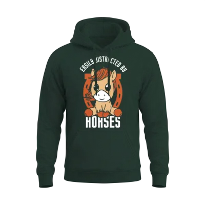 Easily Distracted by Horses Rider Riding Horse Unisex Hoodie - Forest