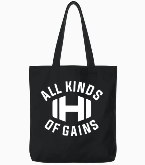 All Kinds of Gains Logo Black T-Shirt Hodgetwins Tote Bags in Black
