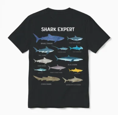 Shark Species Tee for Men , Kids & Toddler Boys Shark Unisex T-Shirt - Black