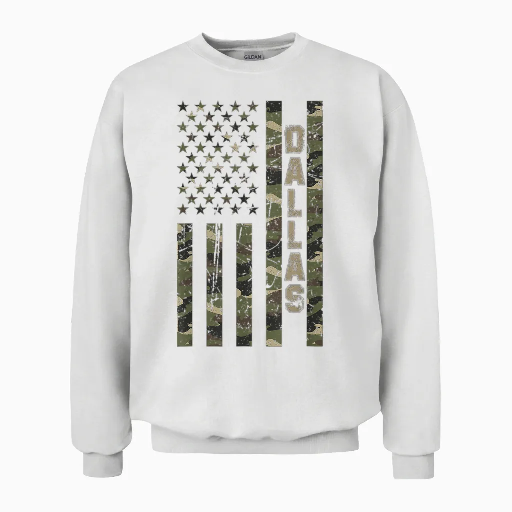 Dallas United States Distressed Camo W Us Unisex Sweatshirt in White