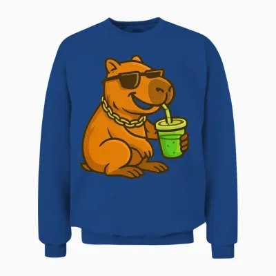 Cool Capybara Drinking Juice Cartoon Unisex Sweatshirt - Royal