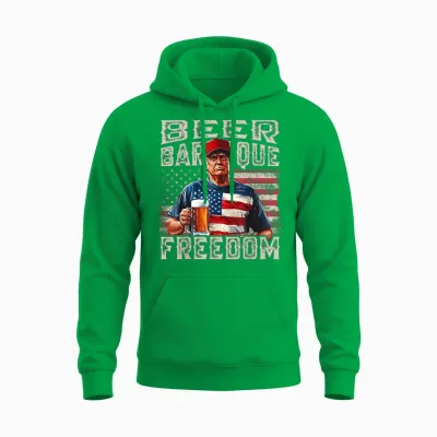 Fourth of July Trump Bbq Beer and Freedom Red White Blue Unisex Hoodie - Irish Green