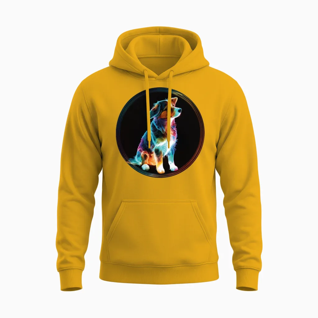 Colourful Cute Dog Lovers Unisex Hoodie in Gold
