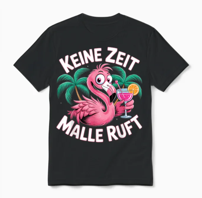 Keine Zeit Malle Ruft Flamingo Unisex T-Shirt in Black