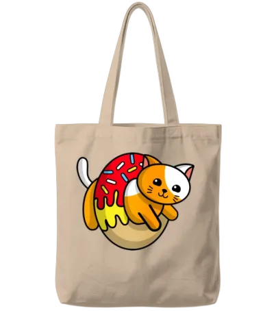Funny Cat in a Donut Tote Bags - Natural