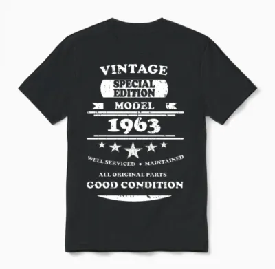 Vintage Retro White 1963 Unisex T-Shirt - Black