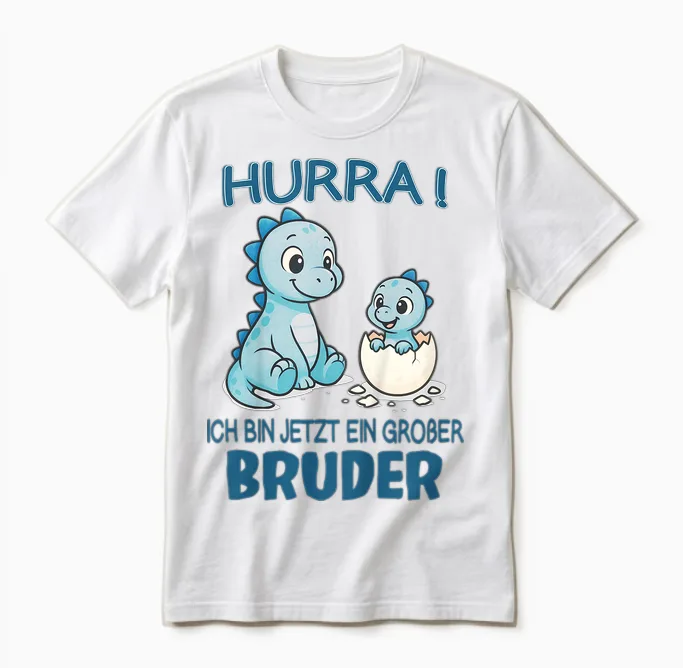 Children's Siblings Dino Baby Hurra Ich Bin Jetzt Ein Großer Bruder T-Shirt, Black, S Unisex T-Shirt in White