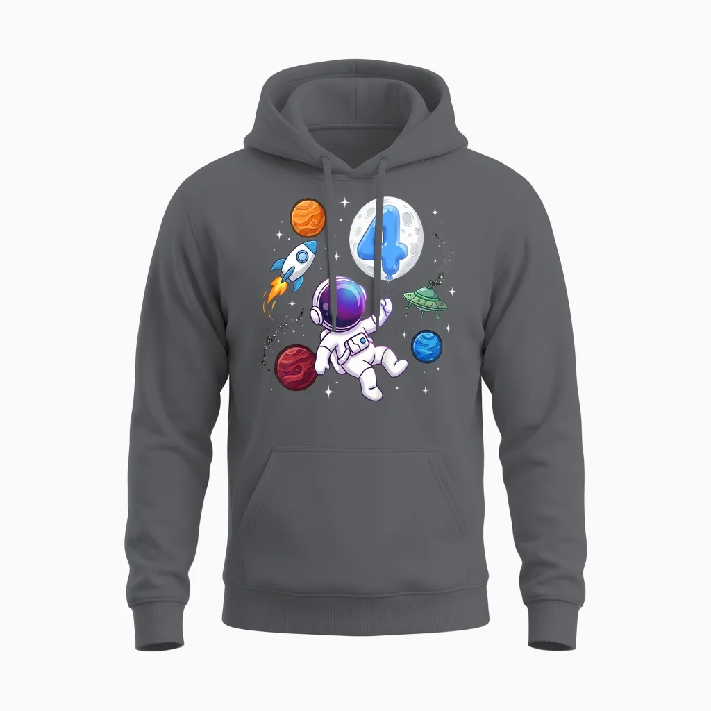 Kinder Astronaut 4. Geburtstag - Junge 4 Jahre Alt Kindergeburtstag Unisex Hoodie in Charcoal