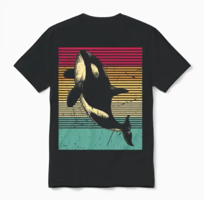 Retro Killer Whale Unisex T-Shirt - Black