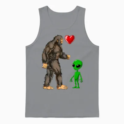Cute Bigfoot Alien Love Sasquatch Heart Valentine Unisex Tank Top - Sport Grey