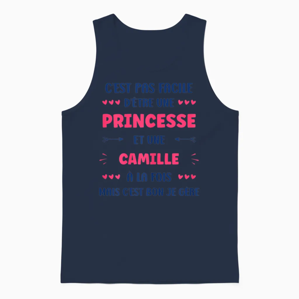 Princess Super Camille Girl Name Humour Camille T-Shirt, White, Female X-Small Unisex Tank Top in Navy