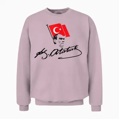 Atatürk Logo, Mustafa Kemal Atatürk Signature Imza, Türkiye Unisex Sweatshirt - Light Pink