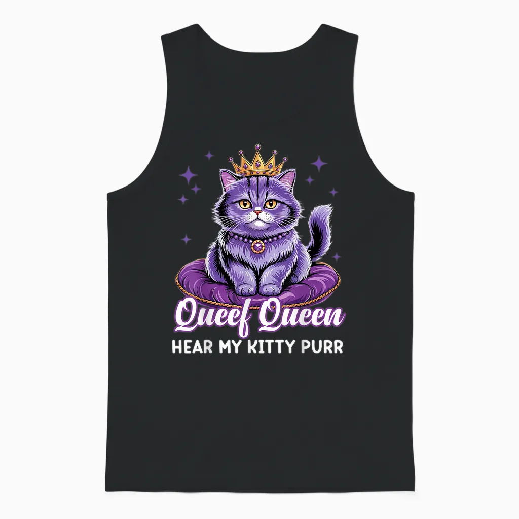 Funny Queef Queen Cat Inappropriate Dirty Adult Humor Jokes Unisex Tank Top in Black