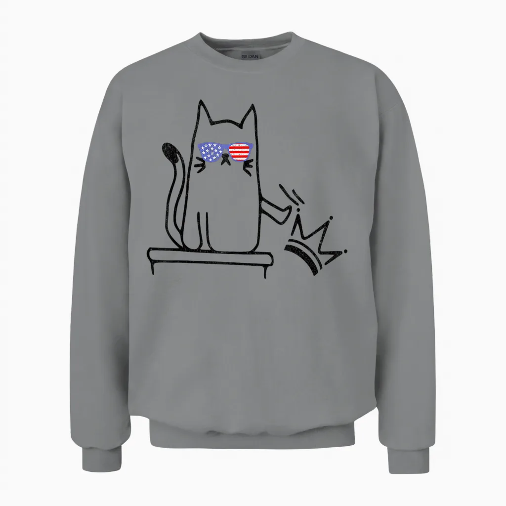 Cat No Kings in America Funny Political Cat Lady Unisex Sweatshirt in Sport Grey