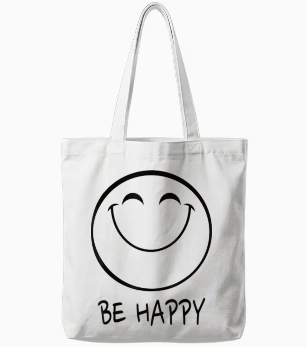 Be Happy Smile Face T-Shirt Happy Smiling Face Positiv Tote Bags in White