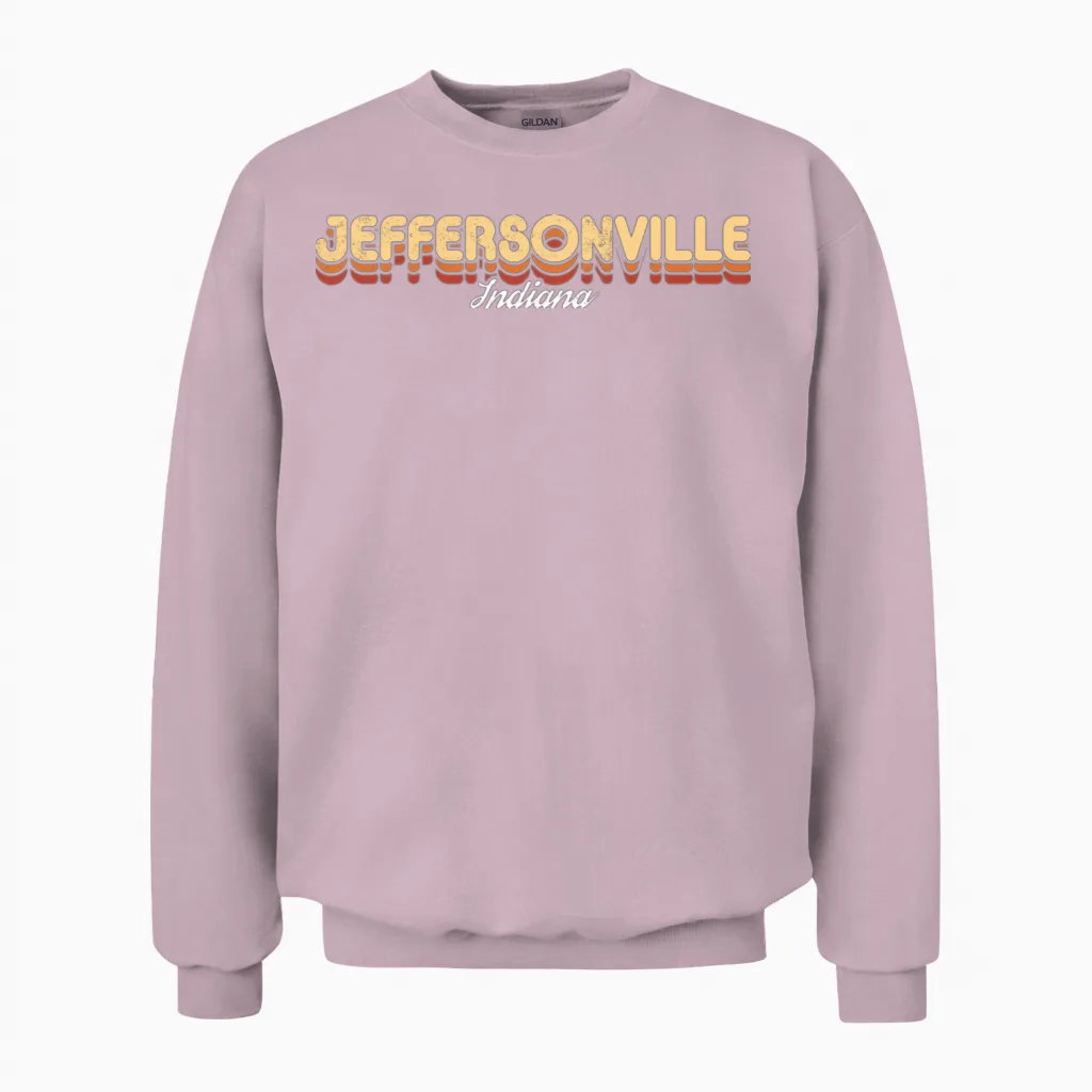 Retro Jeffersonville Indiana Unisex Sweatshirt in Light Pink