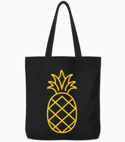 Kleine Ananasfrucht, Minimalistische Einfache Ananas Tote Bags - Black