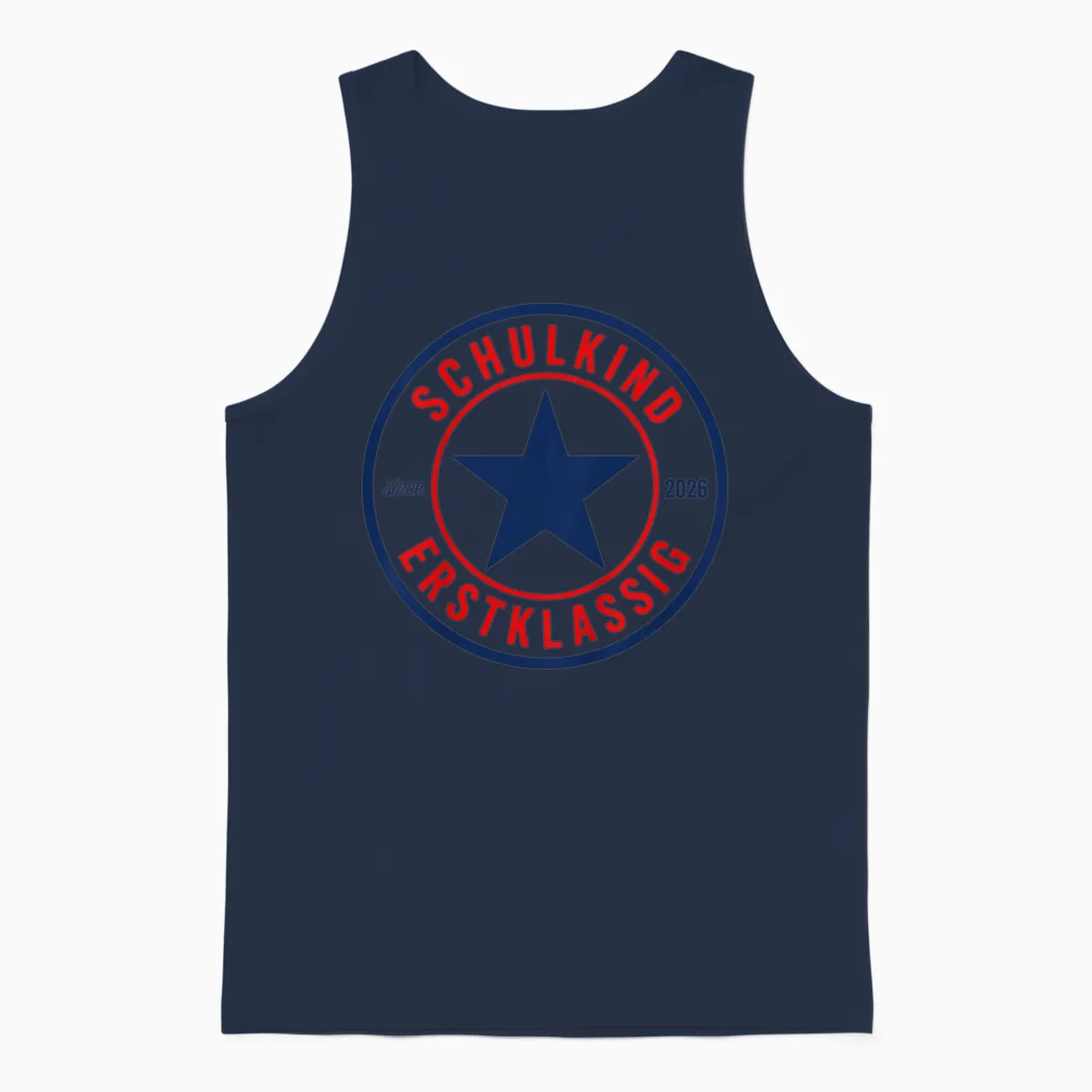 Schulkind 2026 Erstklassig Retro Badge Einschulung Unisex Tank Top in Navy