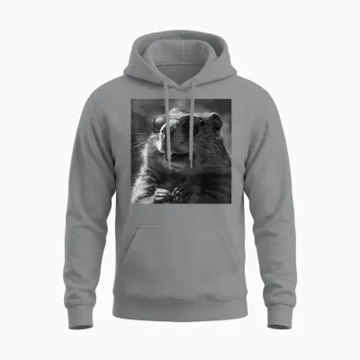 Groundhog Cheekily Laughs, Funny Animal, Groundhog Funny T-Shirt, Black, S Unisex Hoodie - Sport Grey