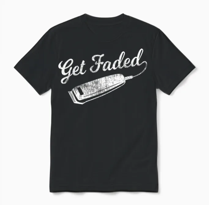 Vintage Distressed Barber T-Shirt - Get Faded Script Tail Te Unisex T-Shirt in Black