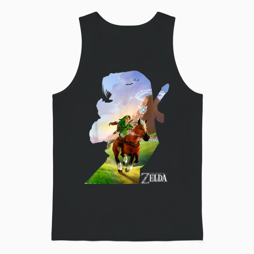 Nintendo Zelda Link Epona Ride Silhouette T-Shirt Small Unisex Tank Top in Black