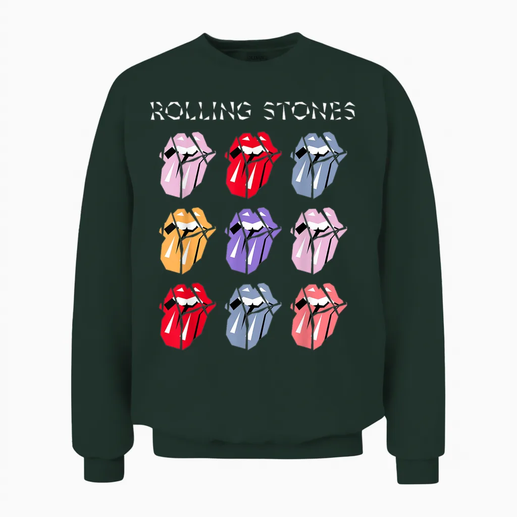 Offizielle the Rolling Stones Hd Multi Color Tongue Unisex Sweatshirt in Forest