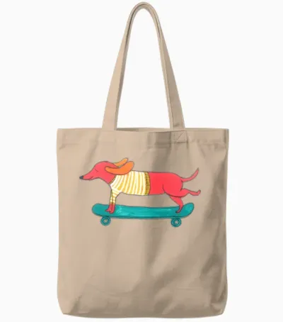 Skateboarding Dog Tote Bags - Natural