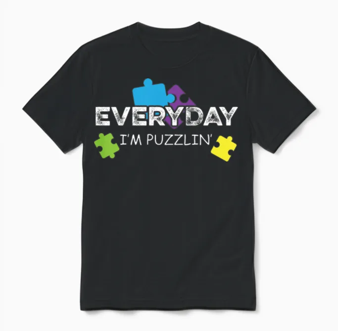 Everyday Puzzlin' Confuse Person Gift Unisex T-Shirt in Black