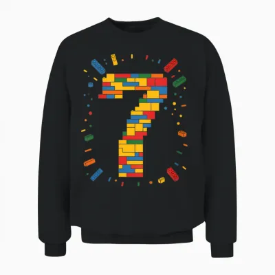 Ich Bin 7 Bausteine Geburtstag Klemmbausteine 7. Geburtstag Unisex Sweatshirt - Black