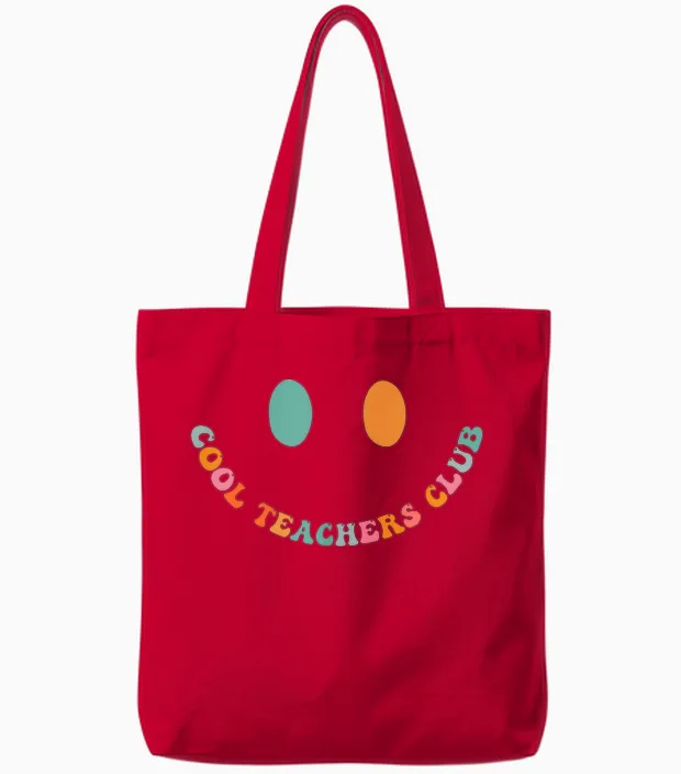 Groovy Cool Teachers Club Lehrer Vorne Und Hinten Tote Bags in Red