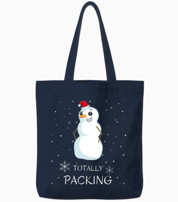 Christmas Men's Snowman Saying Totally Packing Tote Bags in Navy