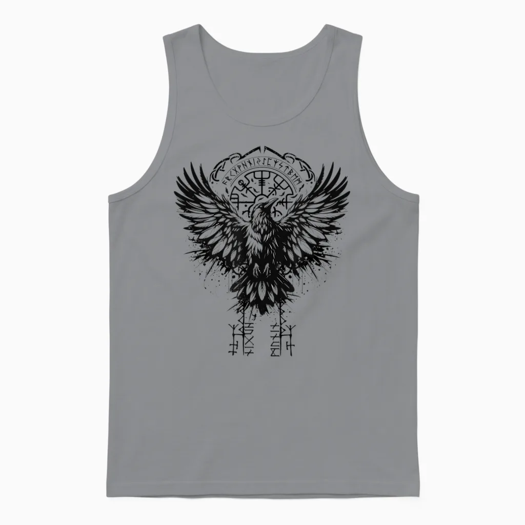 Valhalla Raven Raven Odin Runes Nordic Compass Viking T-Shirt, Grey, S Unisex Tank Top in Sport Grey
