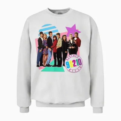 Beverly Hills 90210 Retro T-Shirt Für Erwachsene - Unisex - Multicolored - S - Klein - Eu - Rundhals-Ausschnitt - Halbarm - Klassische Passform - Imported - Retro-Poster-Design Unisex Sweatshirt - White