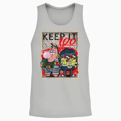Mademark X Spongebob Squarepants - Spongebob and Patrick Keep It 100 Hip Hop Rap Graffiti Cool Unisex Tank Top - Ash