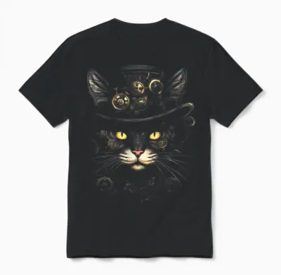 Steampunk Cat T-Shirt, Black Unisex T-Shirt - Black