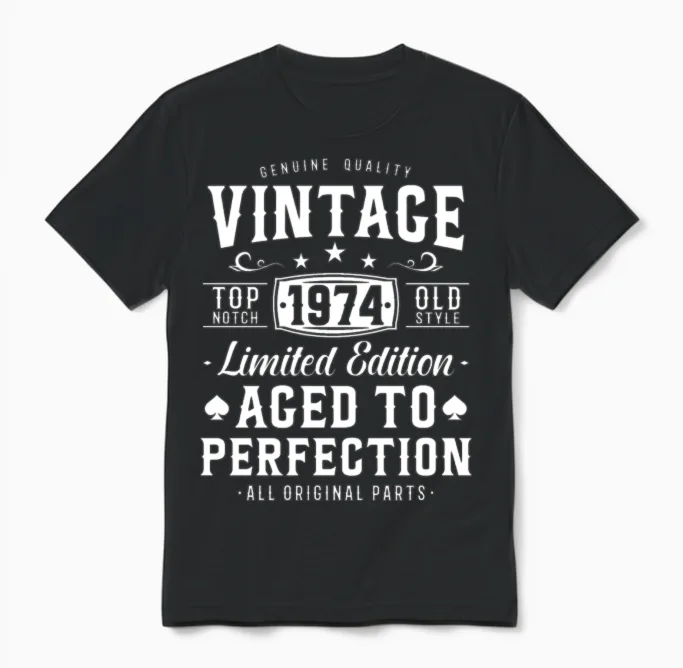 Vintage 1974 Birthday Gift Unisex T-Shirt in Black