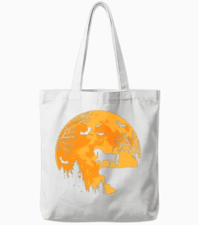 Horse Lovers Funny Horse and Moon Halloween Tote Bags - White