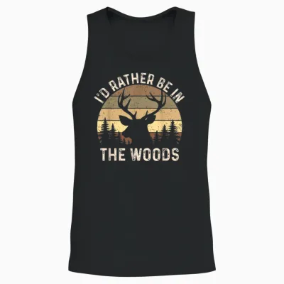 I'd Rather Be in the Woods - Retro Vintage Deer Lover Hunter Unisex Tank Top - Black