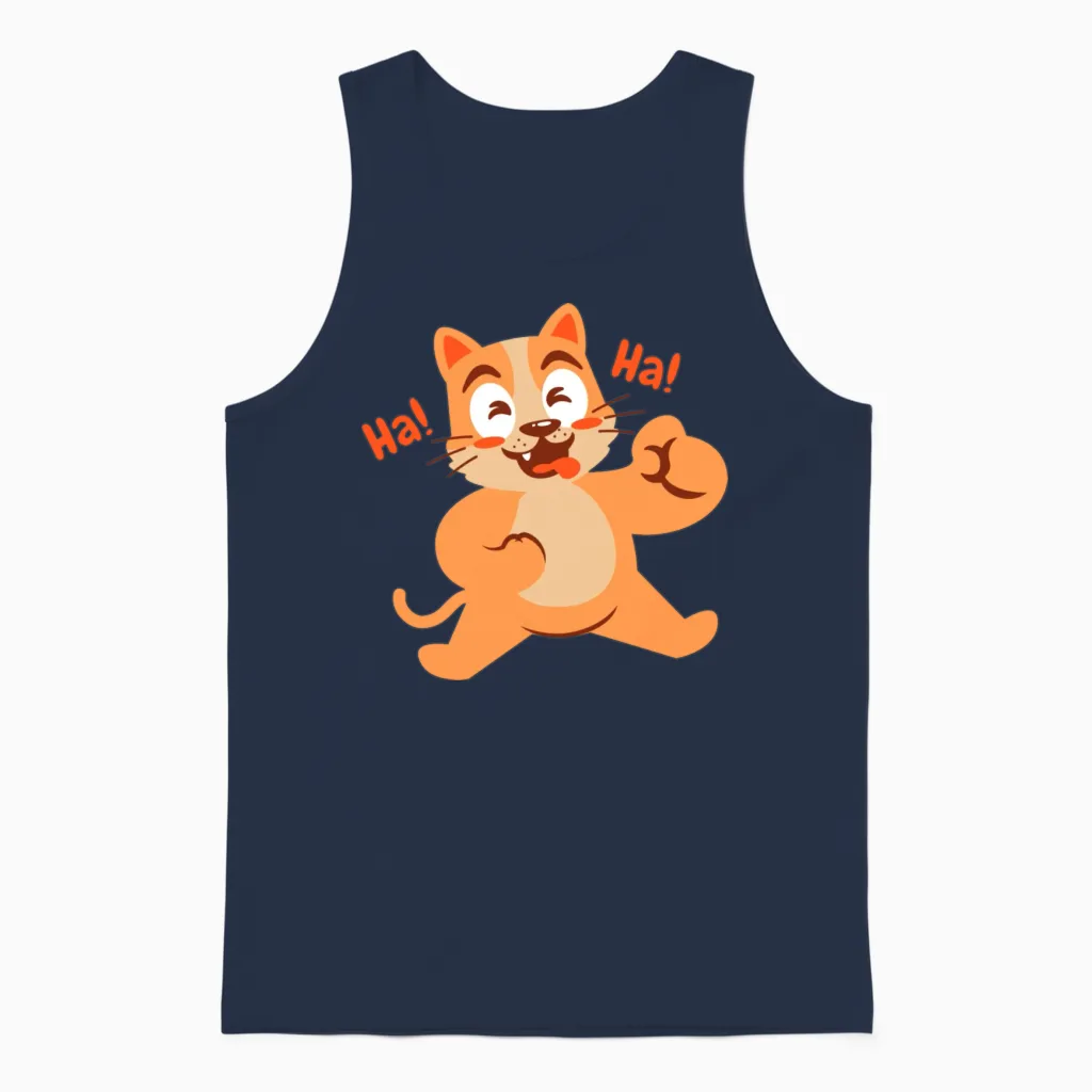 Funny Cat Laugh Lovers Gift Unisex Tank Top in Navy