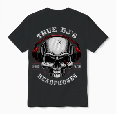 Skull Dj Headphones Unisex T-Shirt - Black