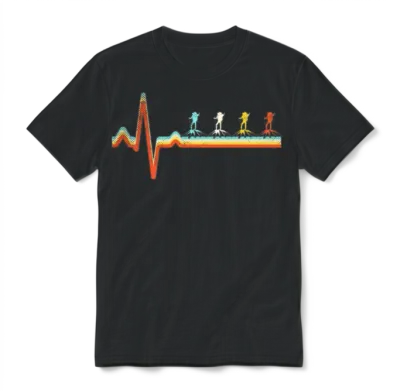 Hiking Retro Heartbeat Unisex T-Shirt - Black
