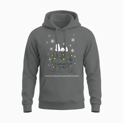 Peanuts Holiday Snoopy Dog House Lights Short Sleeve Unisex Hoodie - Graphite Heather
