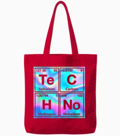 Techno Rave Periodic Table Electro Music Raver Festival Tote Bags - Red