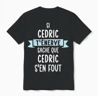 Men's Gift Humour Name Personalised Cedric T-Shirt, Black, S Unisex T-Shirt - Black