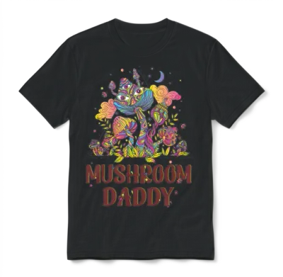 Retro Mushroom Daddy Unisex T-Shirt - Black