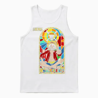 One Piece Anime Monkey D. Luffy Stained Glass Window Unisex Tank Top - White